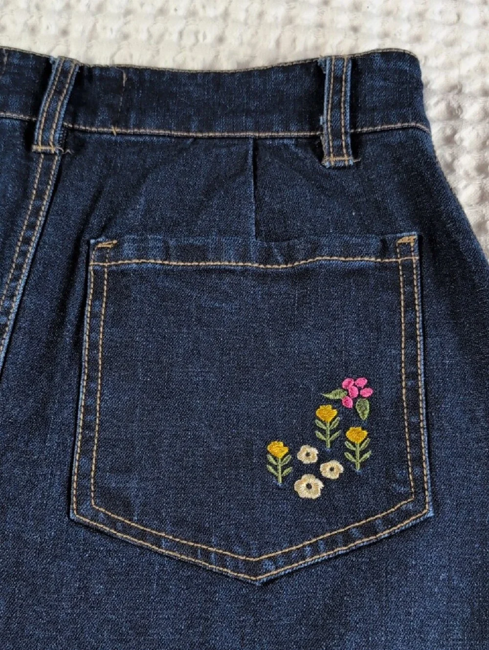 Modcloth X Princess Highway Embroidered Fox Dark Blue Denim A-Line Skirt Size 6 - Picture 5 of 11